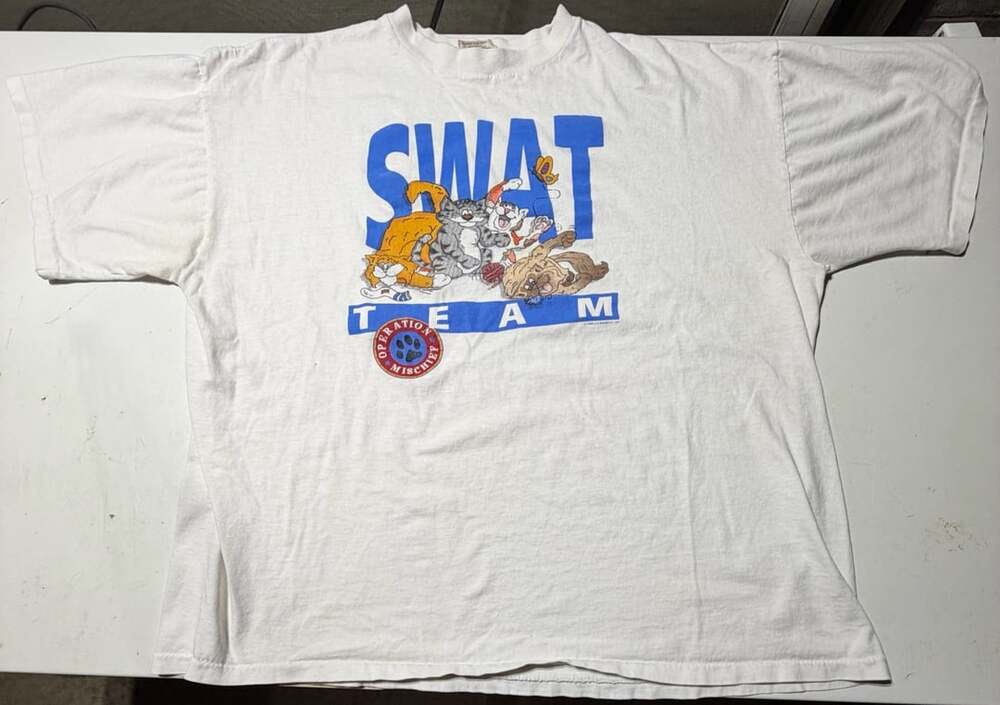 Vintage 1998 Laid Back Ent Inc SWAT Team Operation Mischief Cat T-Shirt